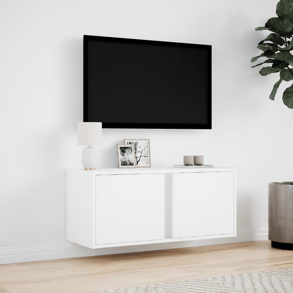 vidaXL Comodă TV de perete cu lumini LED, alb, 80x31x35 cm vidaXL Comodă TV de perete cu lumini LED, alb, 80x31x35 cm