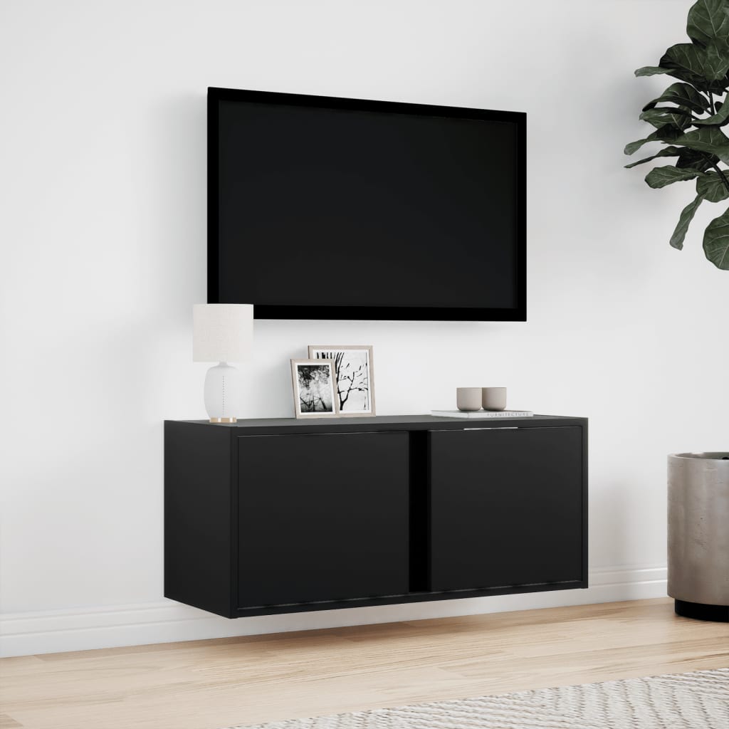vidaXL Dulap TV de perete cu lumini LED negru 80x31x35 cm vidaXL Dulap TV de perete cu lumini LED negru 80x31x35 cm