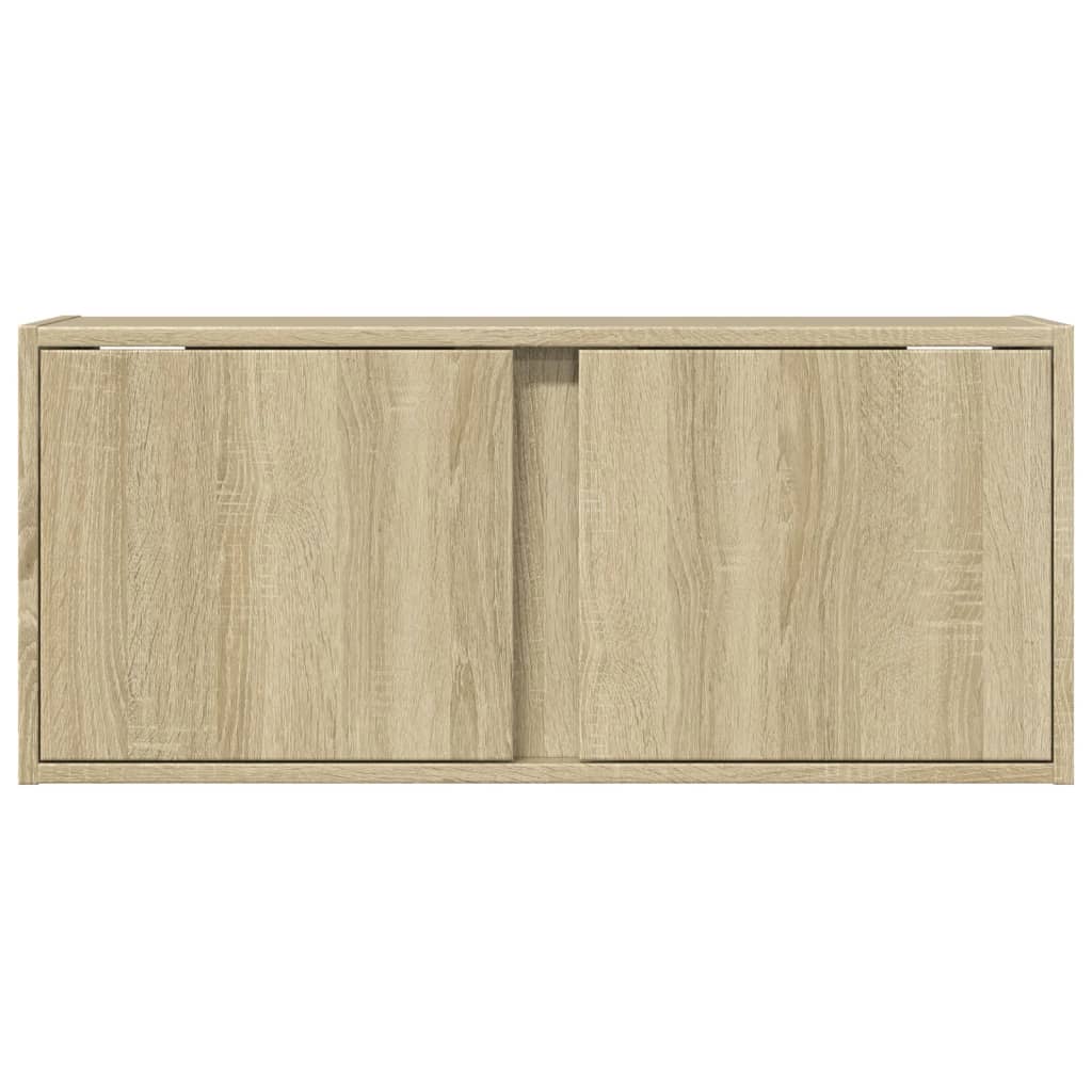 vidaXL Comodă TV de perete cu lumini LED, stejar sonoma, 80x31x35 cm vidaXL Comodă TV de perete cu lumini LED, stejar sonoma, 80x31x35 cm