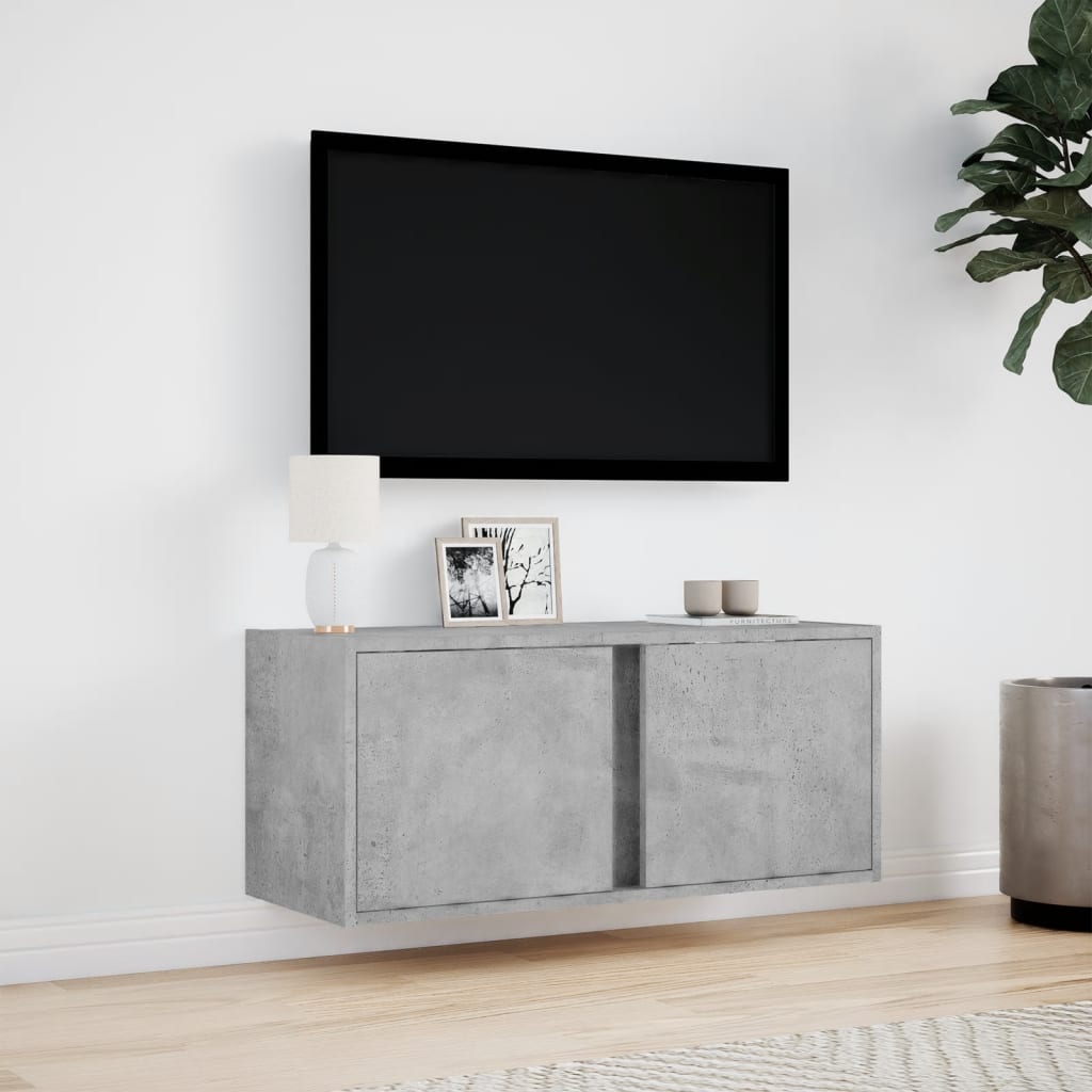 vidaXL Comodă TV de perete cu lumini LED, gri beton, 80x31x35 cm vidaXL Comodă TV de perete cu lumini LED, gri beton, 80x31x35 cm