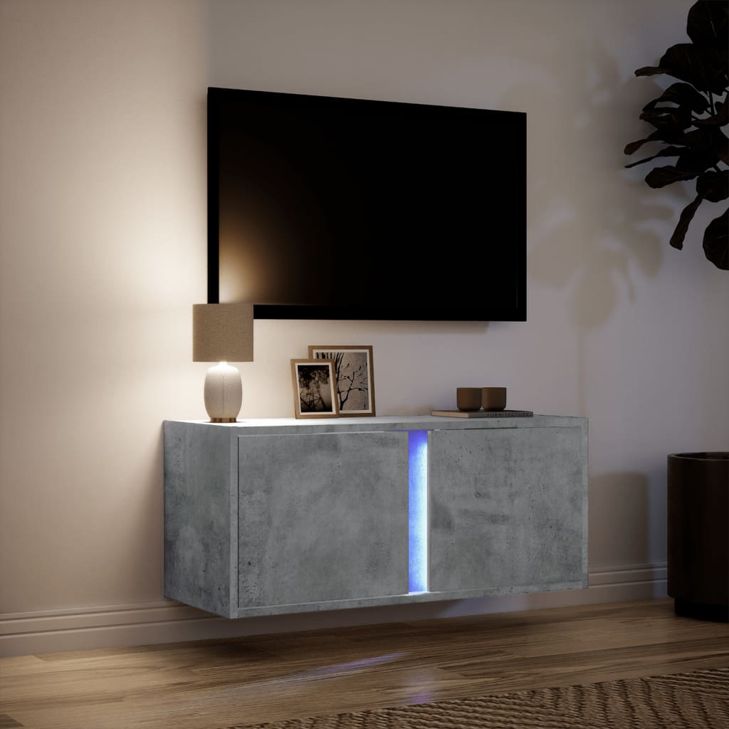 vidaXL Comodă TV de perete cu lumini LED, gri beton, 80x31x35 cm vidaXL Comodă TV de perete cu lumini LED, gri beton, 80x31x35 cm