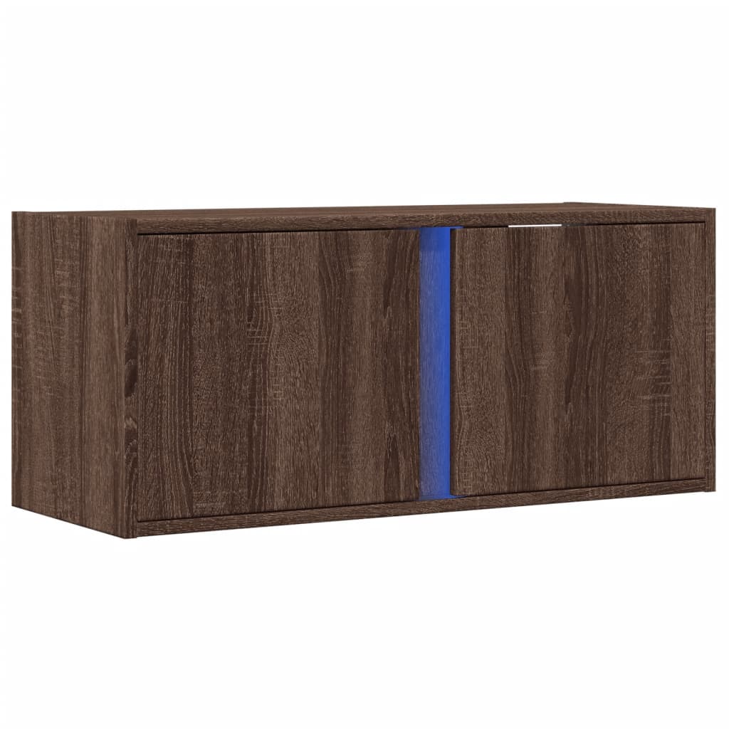 vidaXL Comodă TV de perete cu lumini LED, stejar maro, 80x31x35 cm vidaXL Comodă TV de perete cu lumini LED, stejar maro, 80x31x35 cm