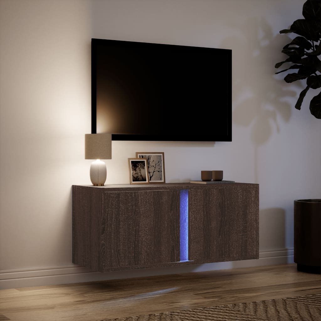 vidaXL Comodă TV de perete cu lumini LED, stejar maro, 80x31x35 cm vidaXL Comodă TV de perete cu lumini LED, stejar maro, 80x31x35 cm