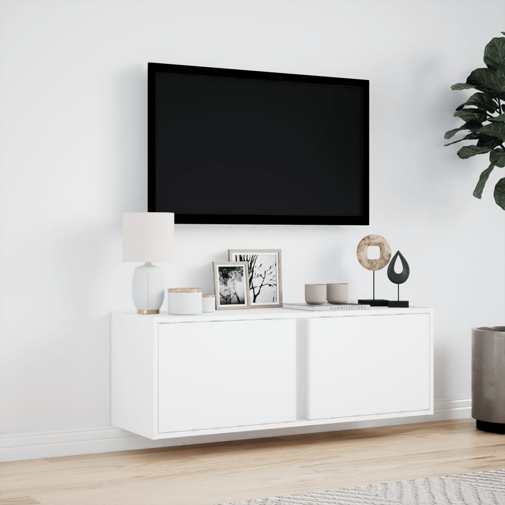 vidaXL Dulap TV de perete cu lumini LED, alb, 100x31x45 cm vidaXL Dulap TV de perete cu lumini LED, alb, 100x31x45 cm