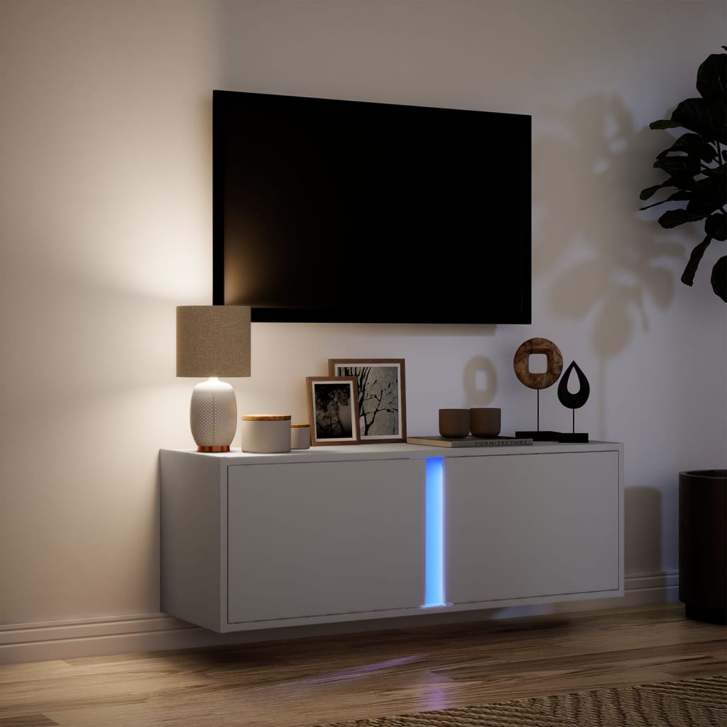 vidaXL Dulap TV de perete cu lumini LED, alb, 100x31x45 cm vidaXL Dulap TV de perete cu lumini LED, alb, 100x31x45 cm
