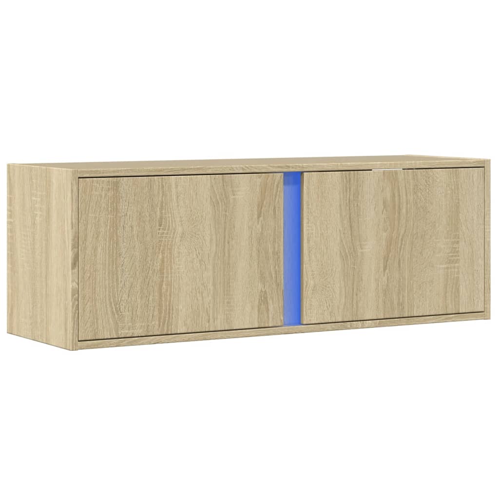 vidaXL Dulap TV de perete cu lumini LED, stejar sonoma, 100x31x35 cm vidaXL Dulap TV de perete cu lumini LED, stejar sonoma, 100x31x35 cm
