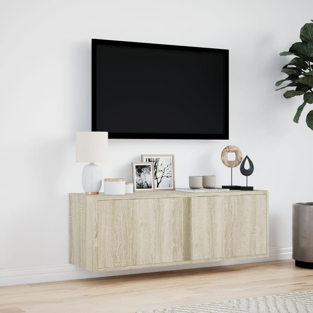 vidaXL Dulap TV de perete cu lumini LED, stejar sonoma, 100x31x35 cm vidaXL Dulap TV de perete cu lumini LED, stejar sonoma, 100x31x35 cm