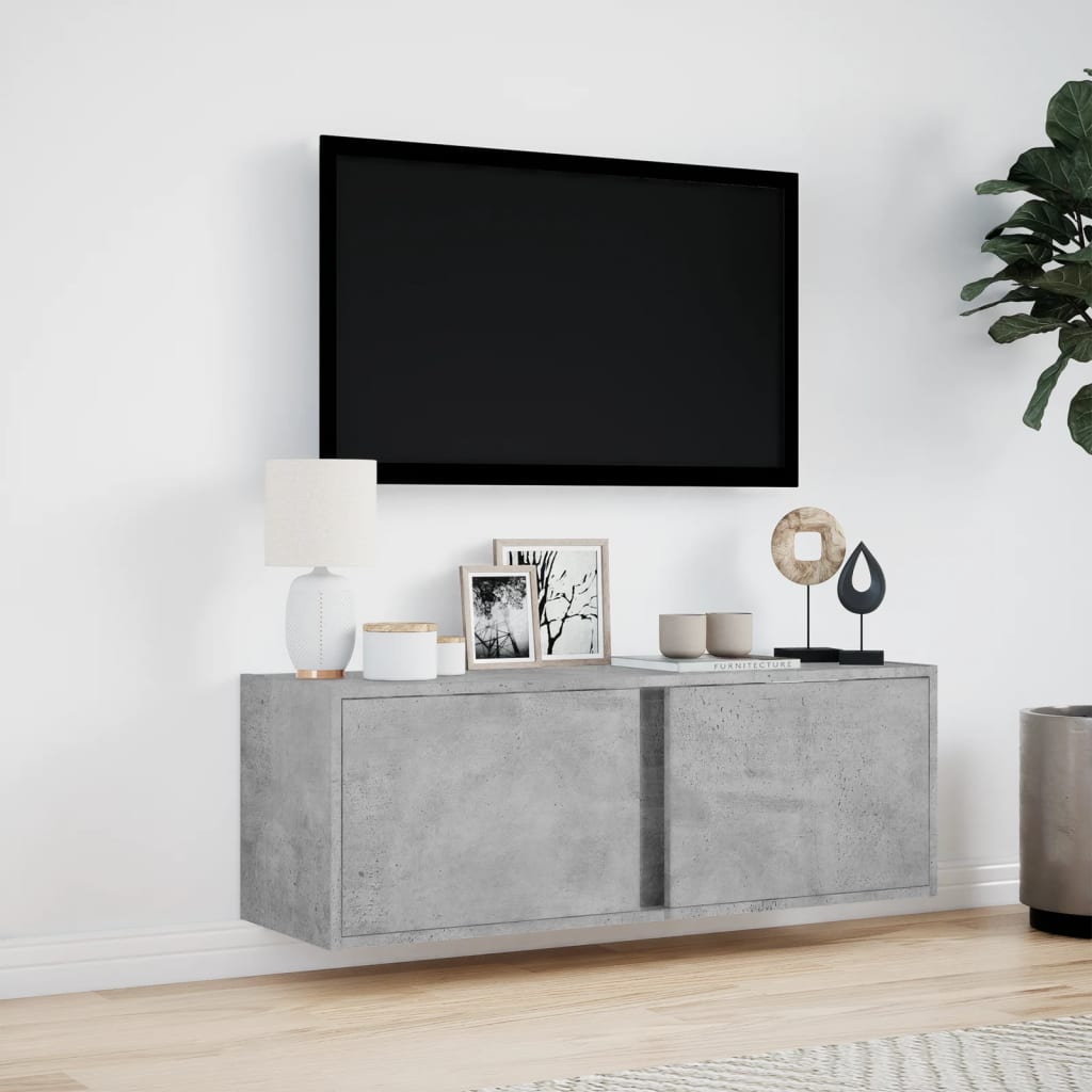 vidaXL Dulap TV de perete cu lumini LED, gri beton, 100x31x35 cm vidaXL Dulap TV de perete cu lumini LED, gri beton, 100x31x35 cm