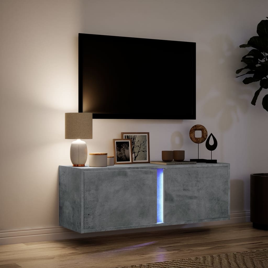 vidaXL Dulap TV de perete cu lumini LED, gri beton, 100x31x35 cm vidaXL Dulap TV de perete cu lumini LED, gri beton, 100x31x35 cm