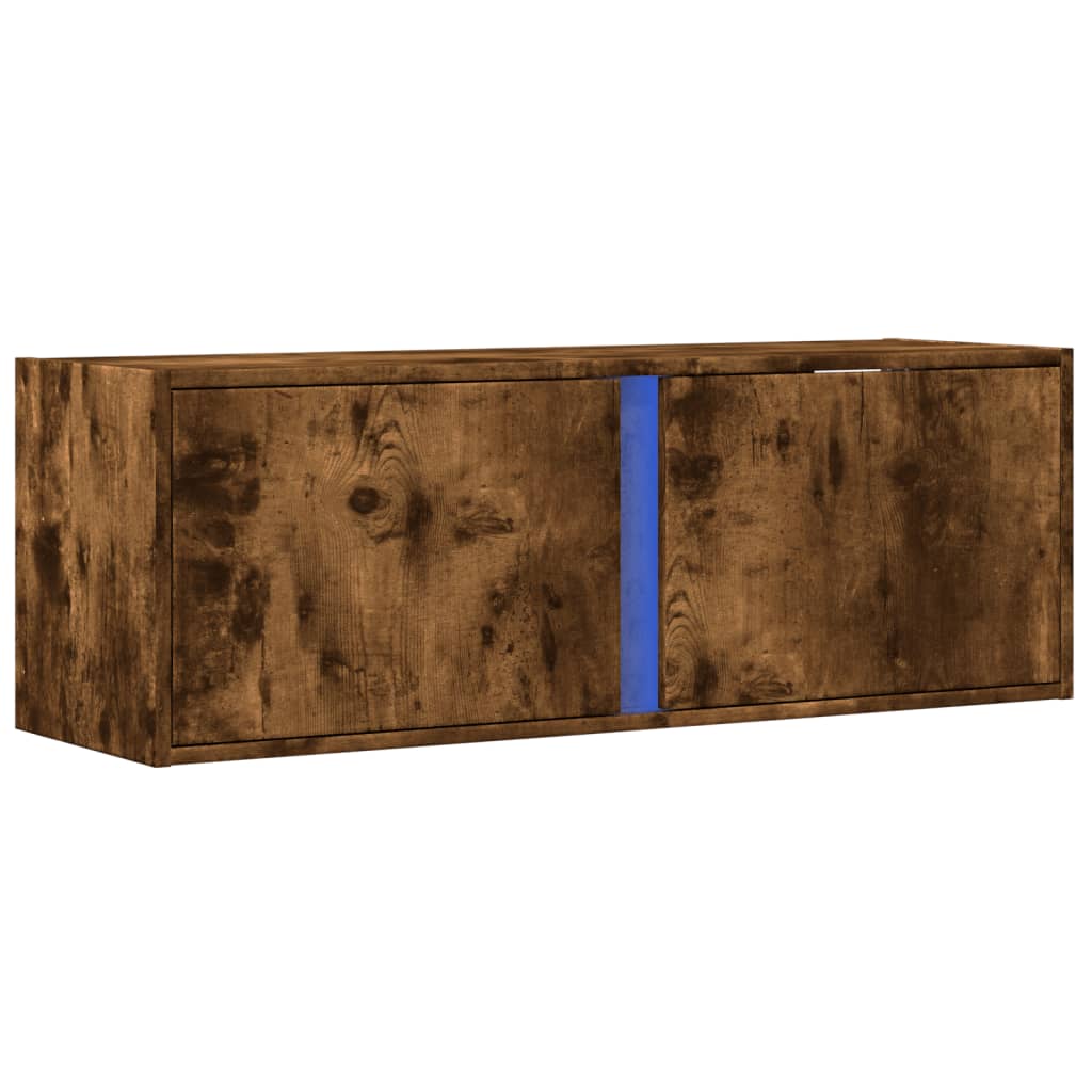 vidaXL Dulap TV de perete cu lumini LED, stejar fumuriu, 100x31x35 cm vidaXL Dulap TV de perete cu lumini LED, stejar fumuriu, 100x31x35 cm