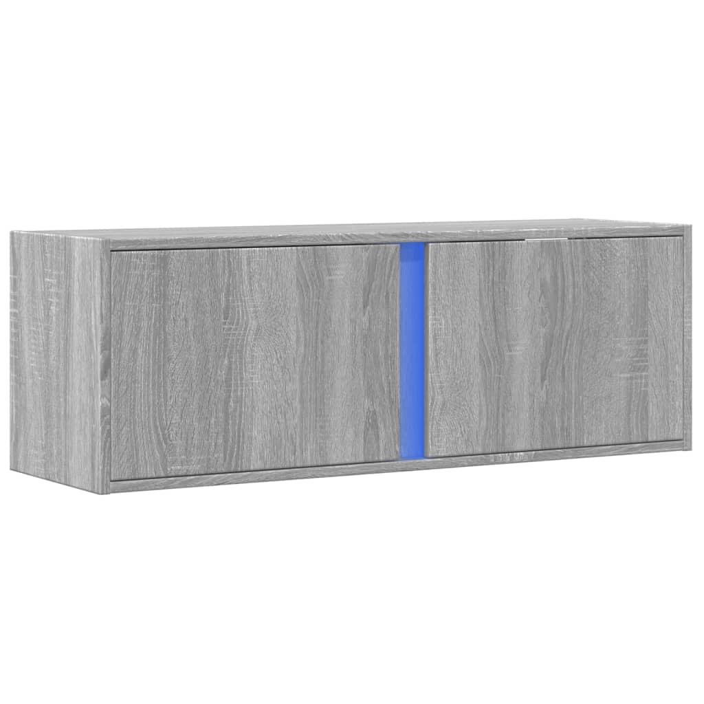 vidaXL Dulap TV de perete cu lumini LED, gri sonoma, 100x31x35 cm vidaXL Dulap TV de perete cu lumini LED, gri sonoma, 100x31x35 cm
