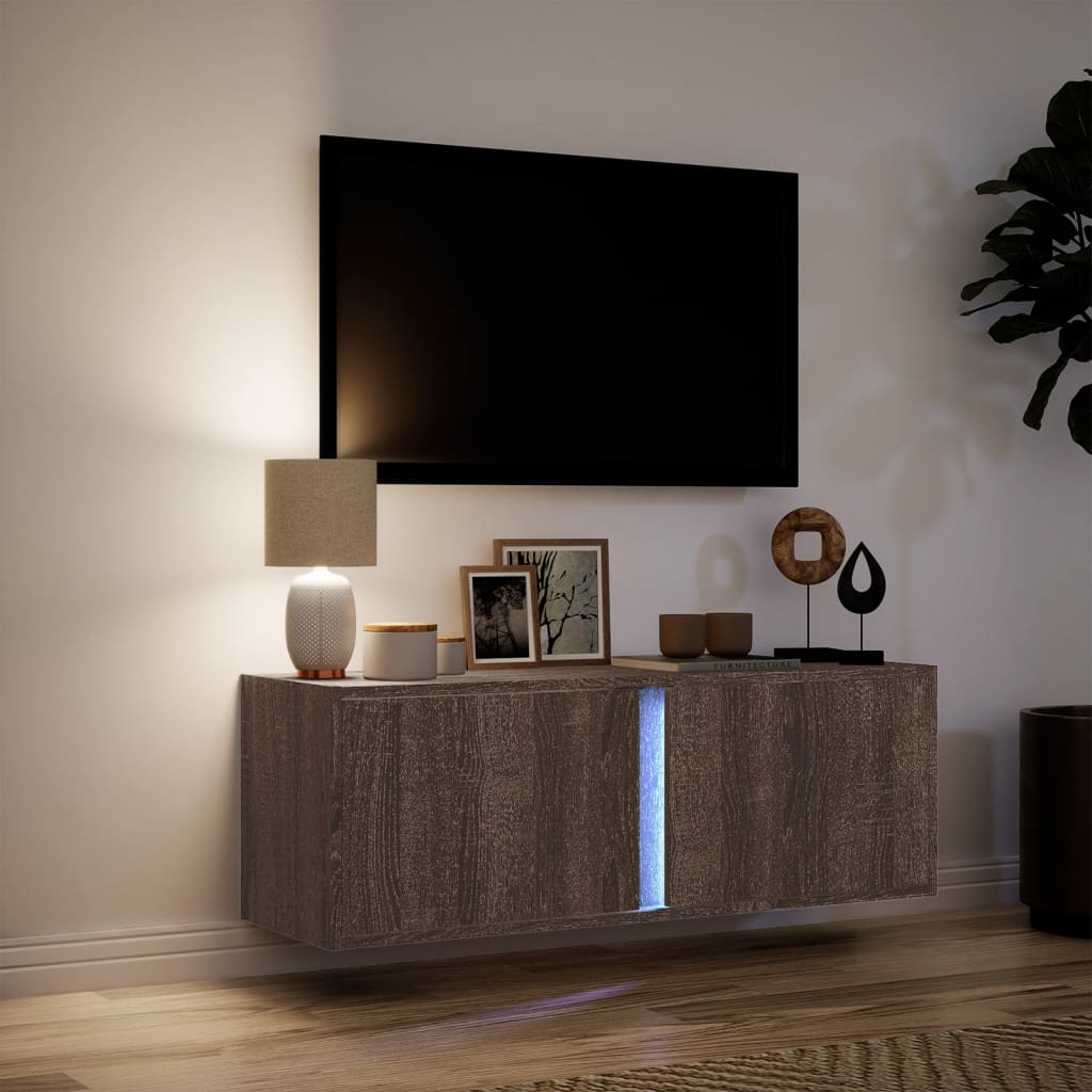 vidaXL Dulap TV de perete cu lumini LED, stejar maro, 100x31x35 cm vidaXL Dulap TV de perete cu lumini LED, stejar maro, 100x31x35 cm