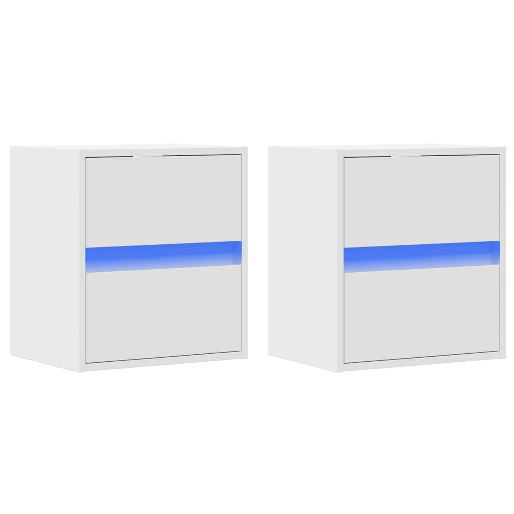 vidaXL Comode TV de perete cu lumini LED, 2 buc., alb, 41x31x45 cm