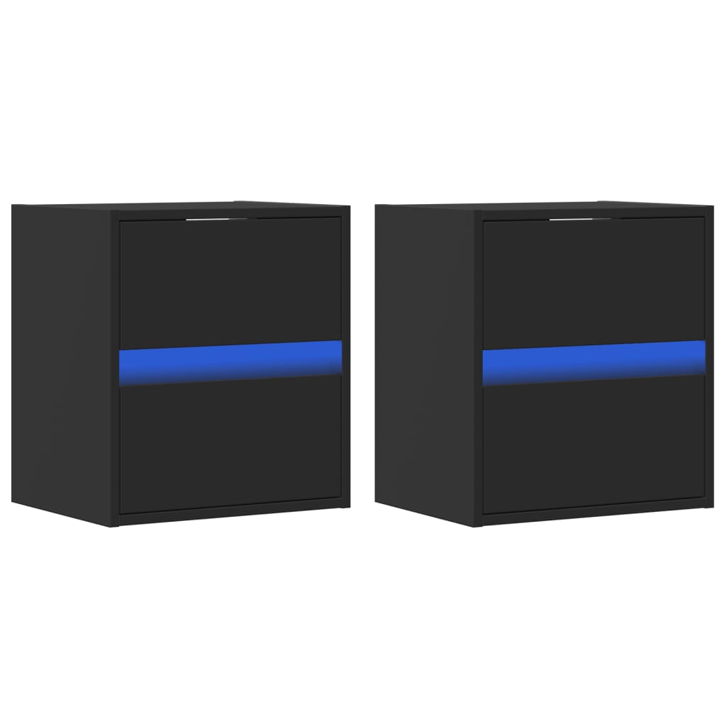 vidaXL Comode TV de perete cu lumini LED, 2 buc., negru, 41x31x45 cm