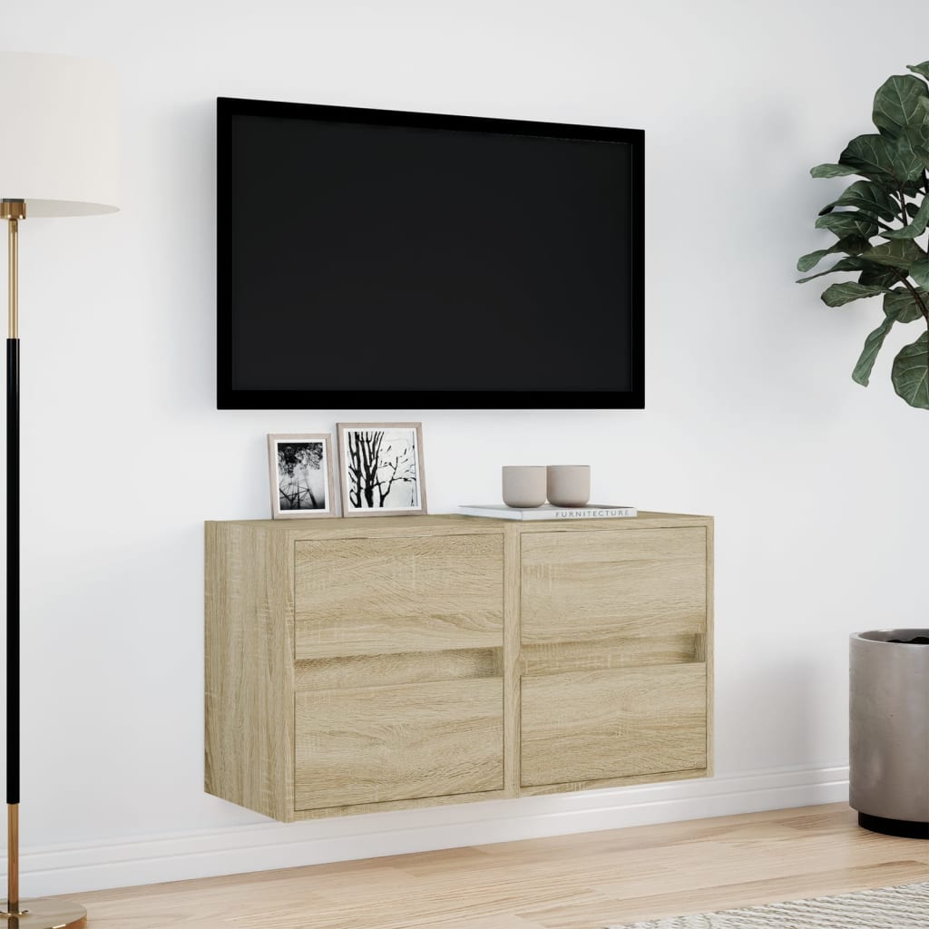 vidaXL Comodă TV de perete cu LED, 2 buc. stejar sonoma, 41x31x45 cm vidaXL Comodă TV de perete cu LED, 2 buc. stejar sonoma, 41x31x45 cm