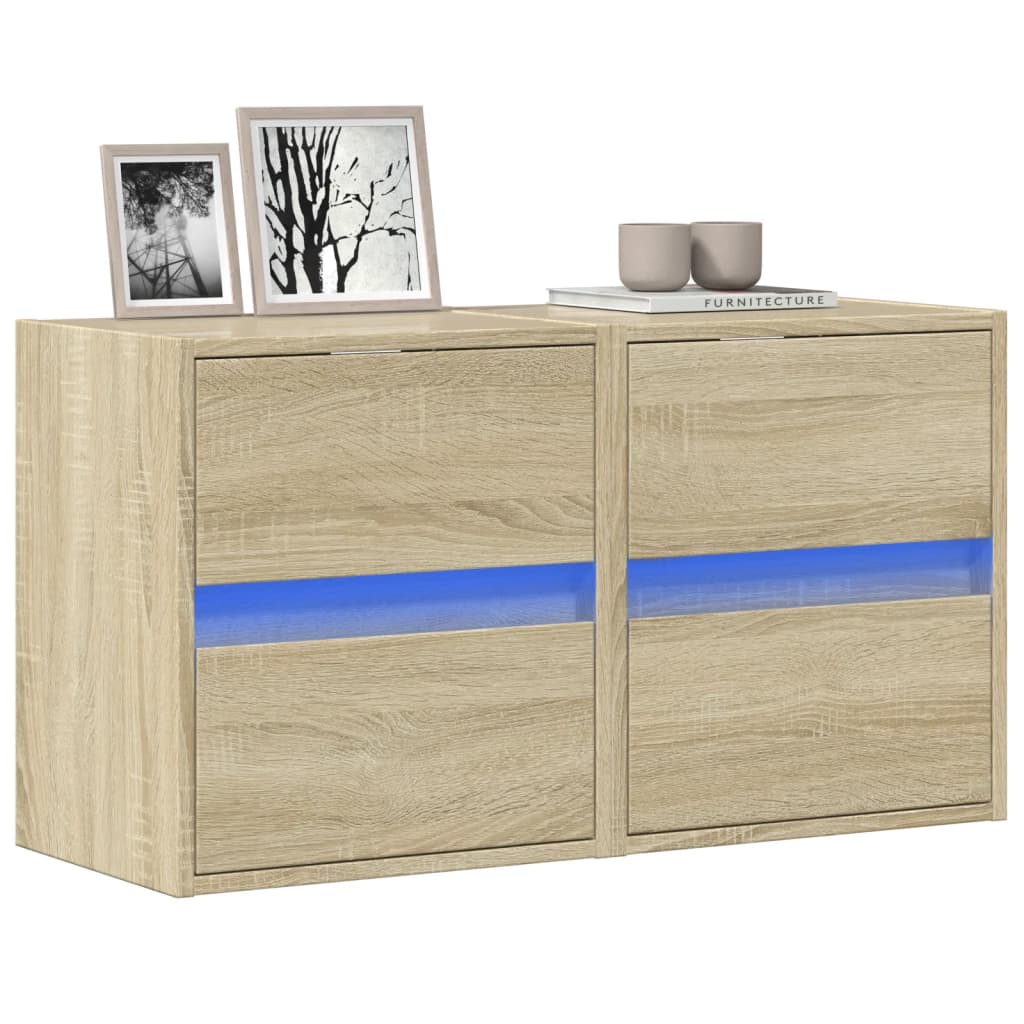 vidaXL Comodă TV de perete cu LED, 2 buc. stejar sonoma, 41x31x45 cm vidaXL Comodă TV de perete cu LED, 2 buc. stejar sonoma, 41x31x45 cm