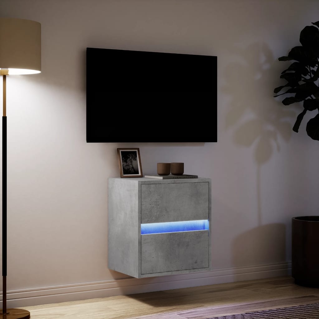vidaXL Comodă TV de perete cu lumini LED, gri beton, 41x31x45 cm vidaXL Comodă TV de perete cu lumini LED, gri beton, 41x31x45 cm