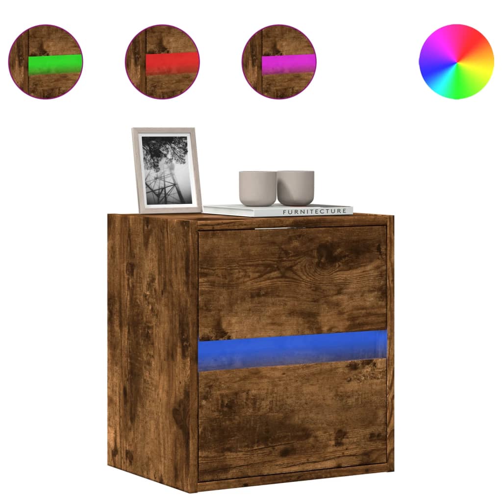 vidaXL Comodă TV de perete cu lumini LED, stejar fumuriu, 41x31x45 cm vidaXL Comodă TV de perete cu lumini LED, stejar fumuriu, 41x31x45 cm