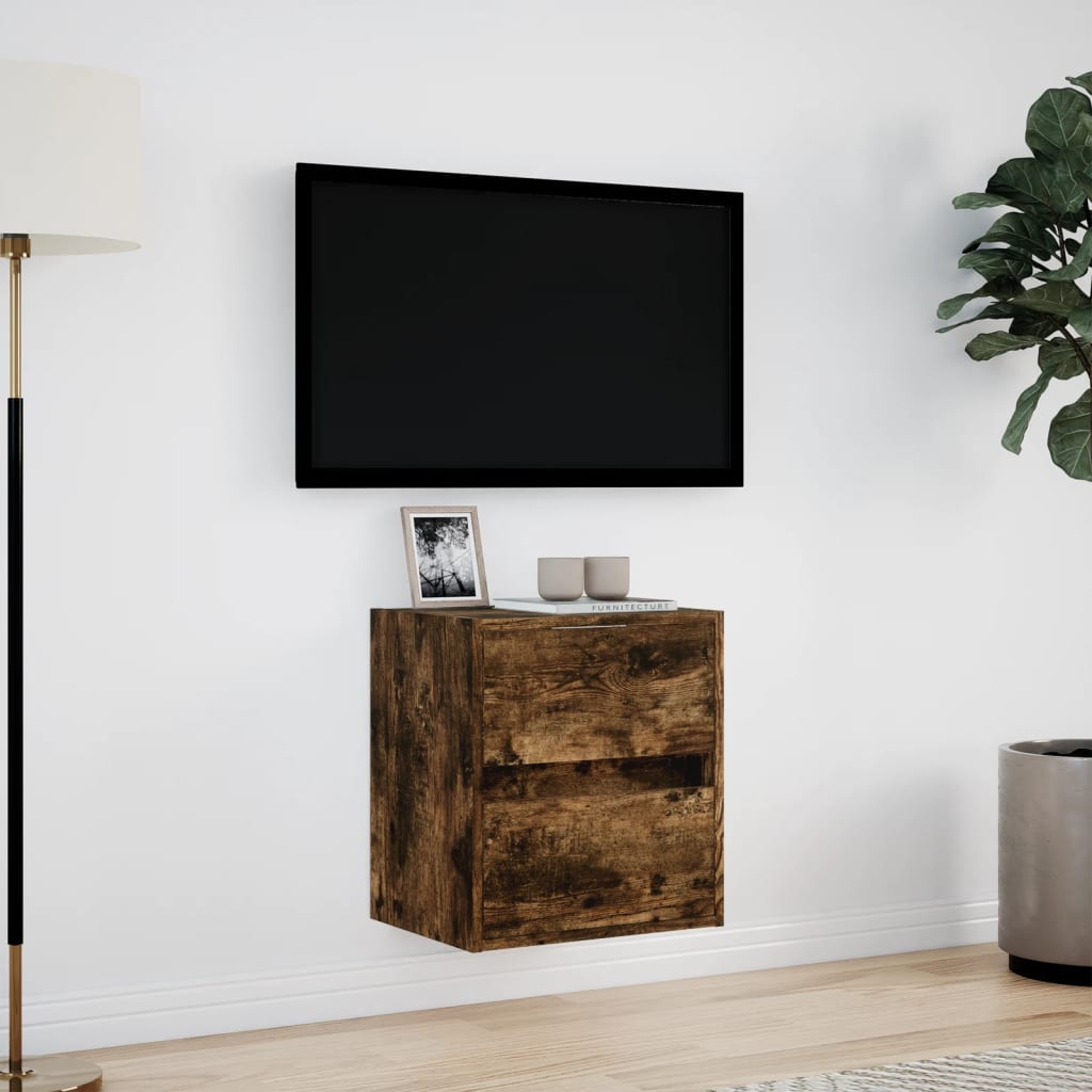 vidaXL Comodă TV de perete cu lumini LED, stejar fumuriu, 41x31x45 cm vidaXL Comodă TV de perete cu lumini LED, stejar fumuriu, 41x31x45 cm