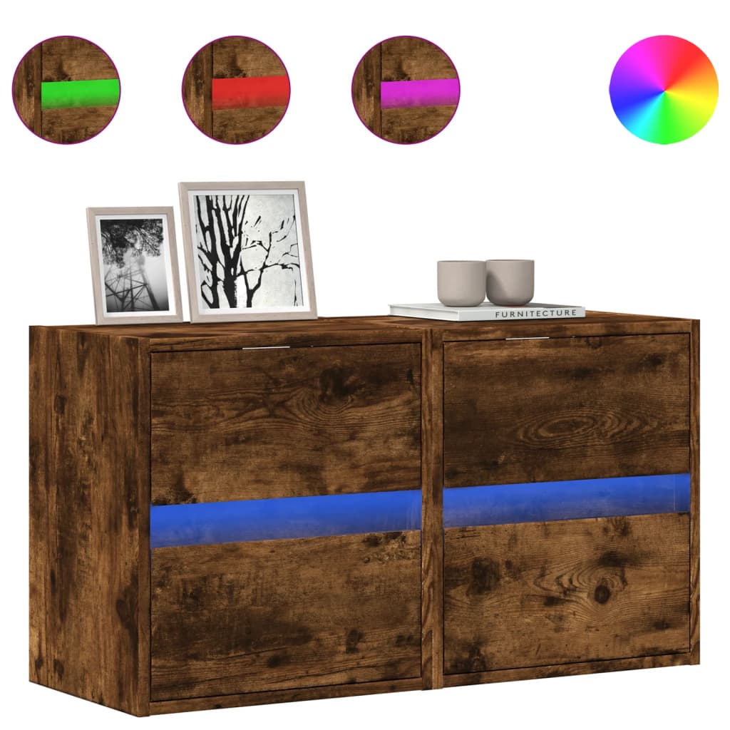 vidaXL Comodă TV de perete cu LED, 2 buc. stejar fumuriu, 41x31x45 cm vidaXL Comodă TV de perete cu LED, 2 buc. stejar fumuriu, 41x31x45 cm