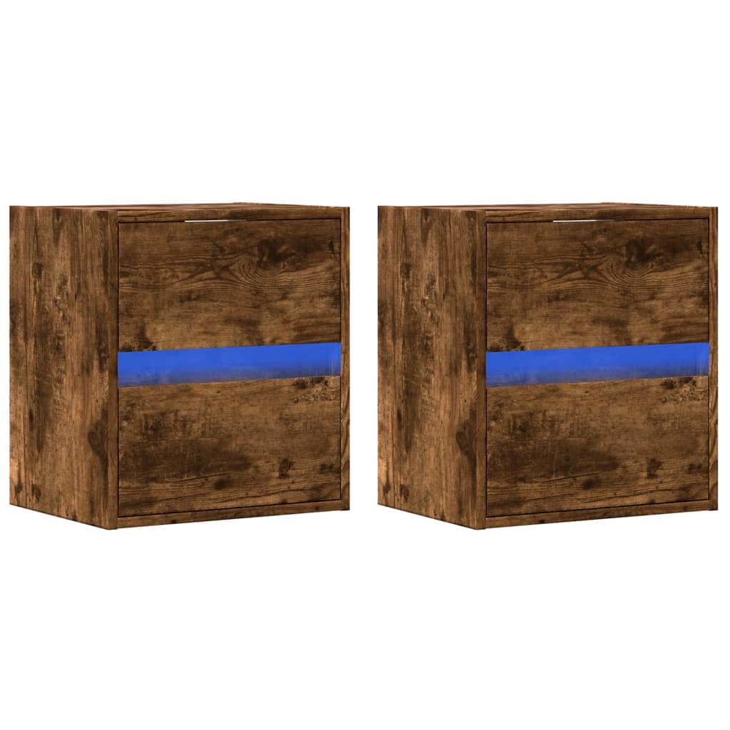 vidaXL Comodă TV de perete cu LED, 2 buc. stejar fumuriu, 41x31x45 cm vidaXL Comodă TV de perete cu LED, 2 buc. stejar fumuriu, 41x31x45 cm