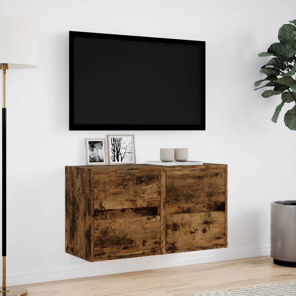 vidaXL Comodă TV de perete cu LED, 2 buc. stejar fumuriu, 41x31x45 cm vidaXL Comodă TV de perete cu LED, 2 buc. stejar fumuriu, 41x31x45 cm