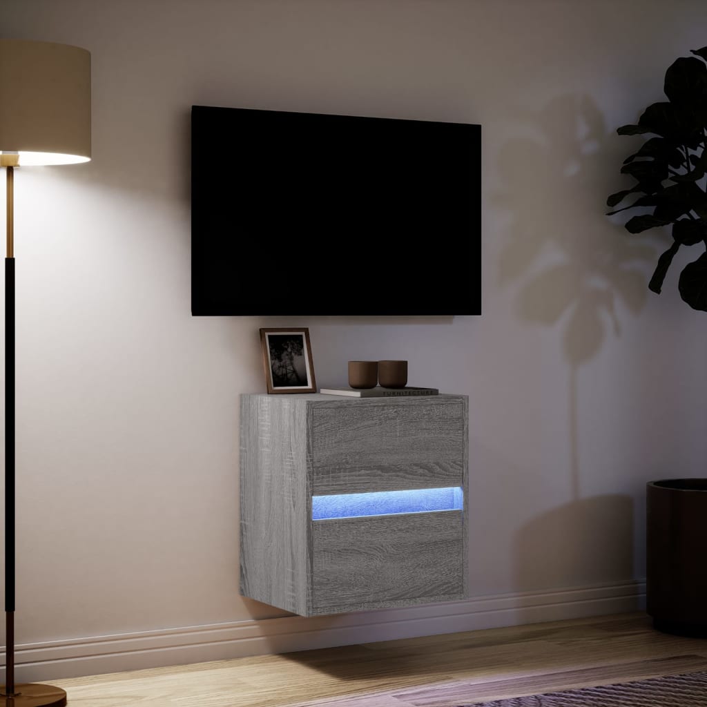 vidaXL Comodă TV de perete cu lumini LED, gri sonoma, 41x31x45 cm vidaXL Comodă TV de perete cu lumini LED, gri sonoma, 41x31x45 cm