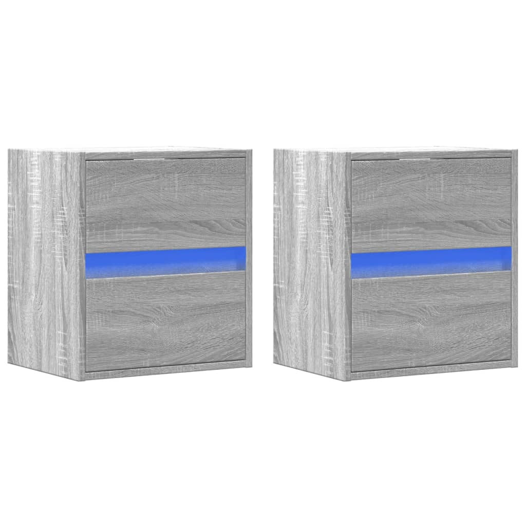 vidaXL Comodă TV de perete cu LED, 2 buc, gri sonoma, 41x31x45 cm vidaXL Comodă TV de perete cu LED, 2 buc, gri sonoma, 41x31x45 cm