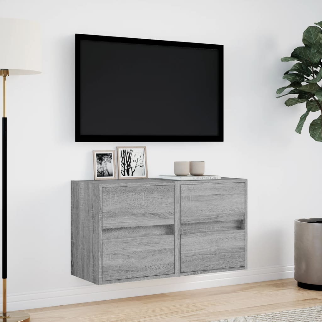 vidaXL Comodă TV de perete cu LED, 2 buc, gri sonoma, 41x31x45 cm vidaXL Comodă TV de perete cu LED, 2 buc, gri sonoma, 41x31x45 cm