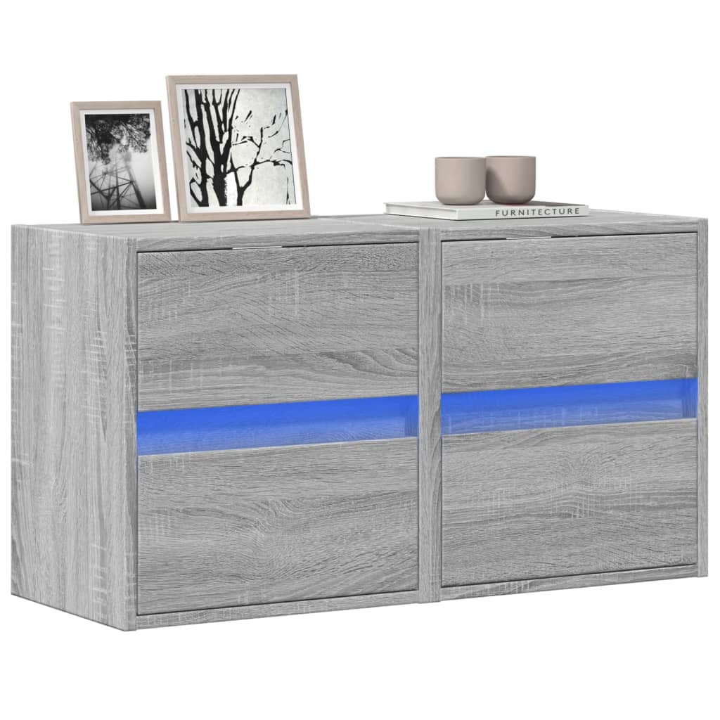 vidaXL Comodă TV de perete cu LED, 2 buc, gri sonoma, 41x31x45 cm vidaXL Comodă TV de perete cu LED, 2 buc, gri sonoma, 41x31x45 cm