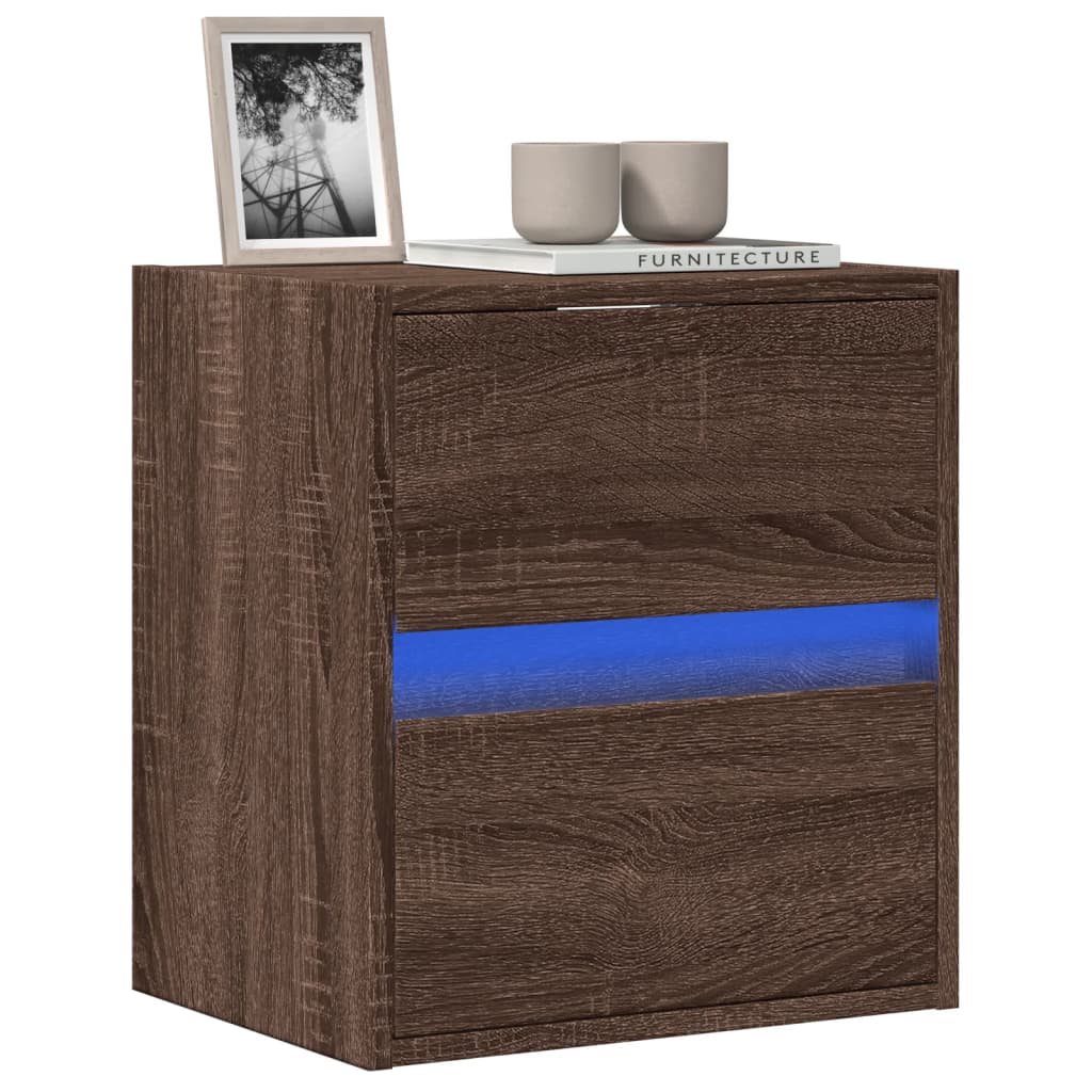 vidaXL Comodă TV de perete cu lumini LED, stejar maro, 41x31x45 cm vidaXL Comodă TV de perete cu lumini LED, stejar maro, 41x31x45 cm