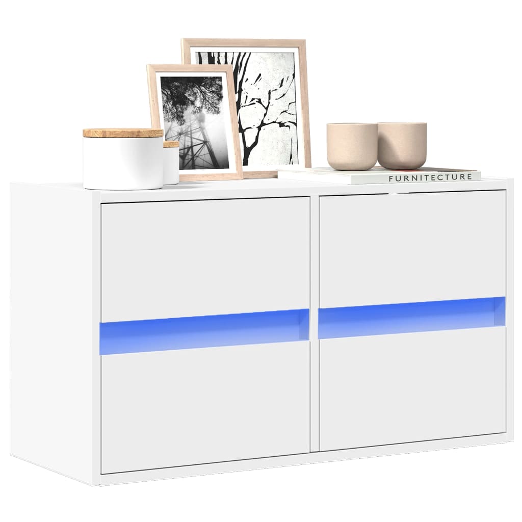vidaXL Comodă TV de perete cu lumini LED, alb, 80x31x45 cm vidaXL Comodă TV de perete cu lumini LED, alb, 80x31x45 cm