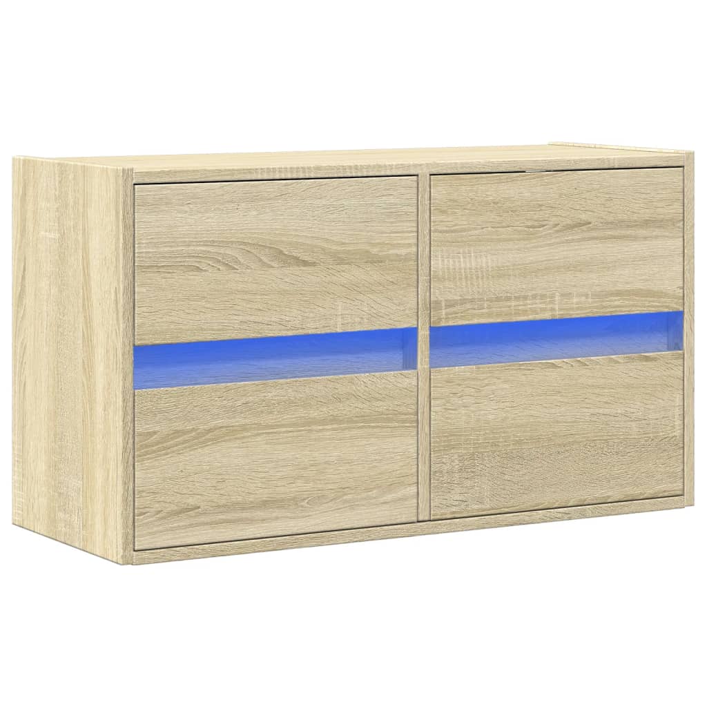 vidaXL Comodă TV de perete cu lumini LED, stejar sonoma, 80x31x45 cm