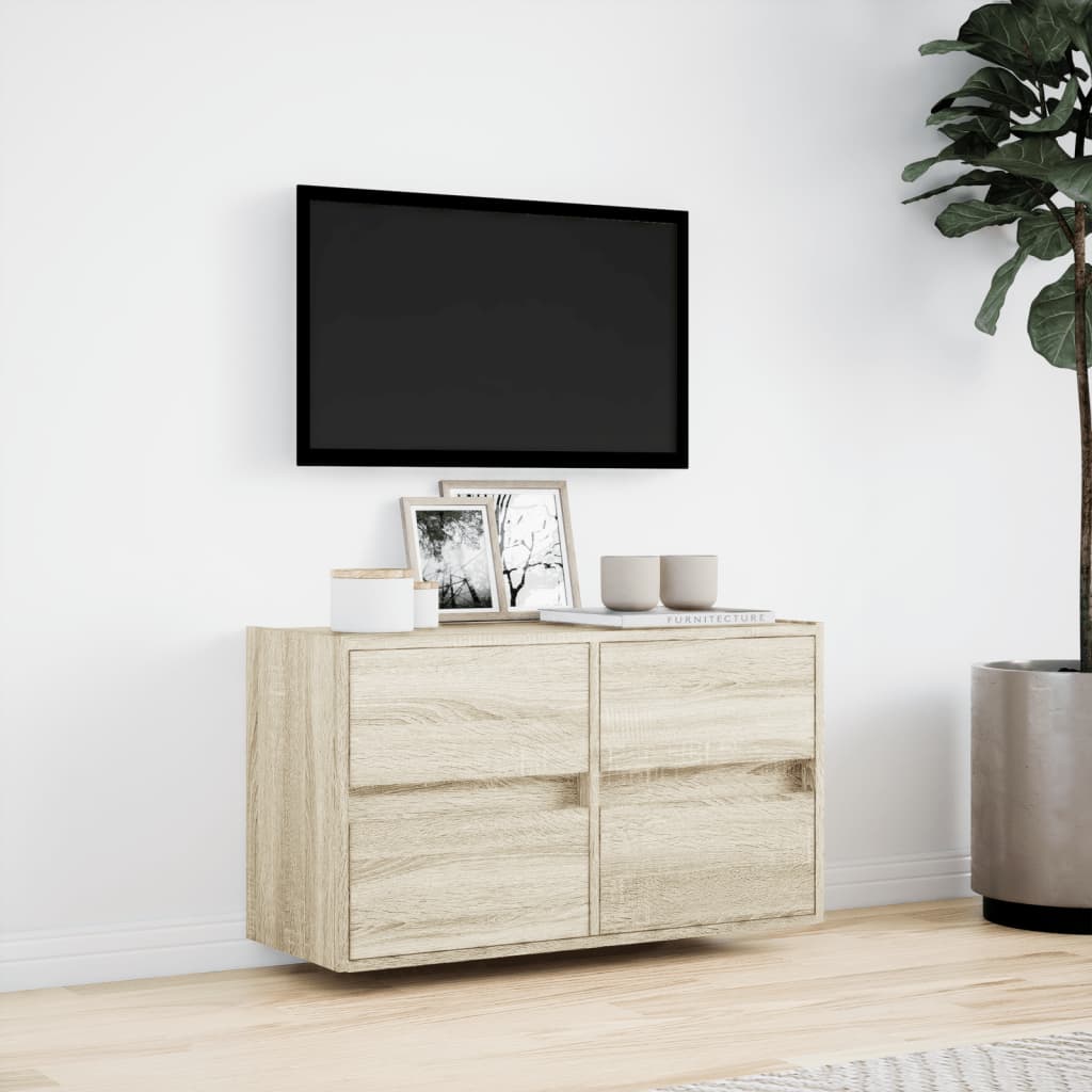 vidaXL Comodă TV de perete cu lumini LED, stejar sonoma, 80x31x45 cm
