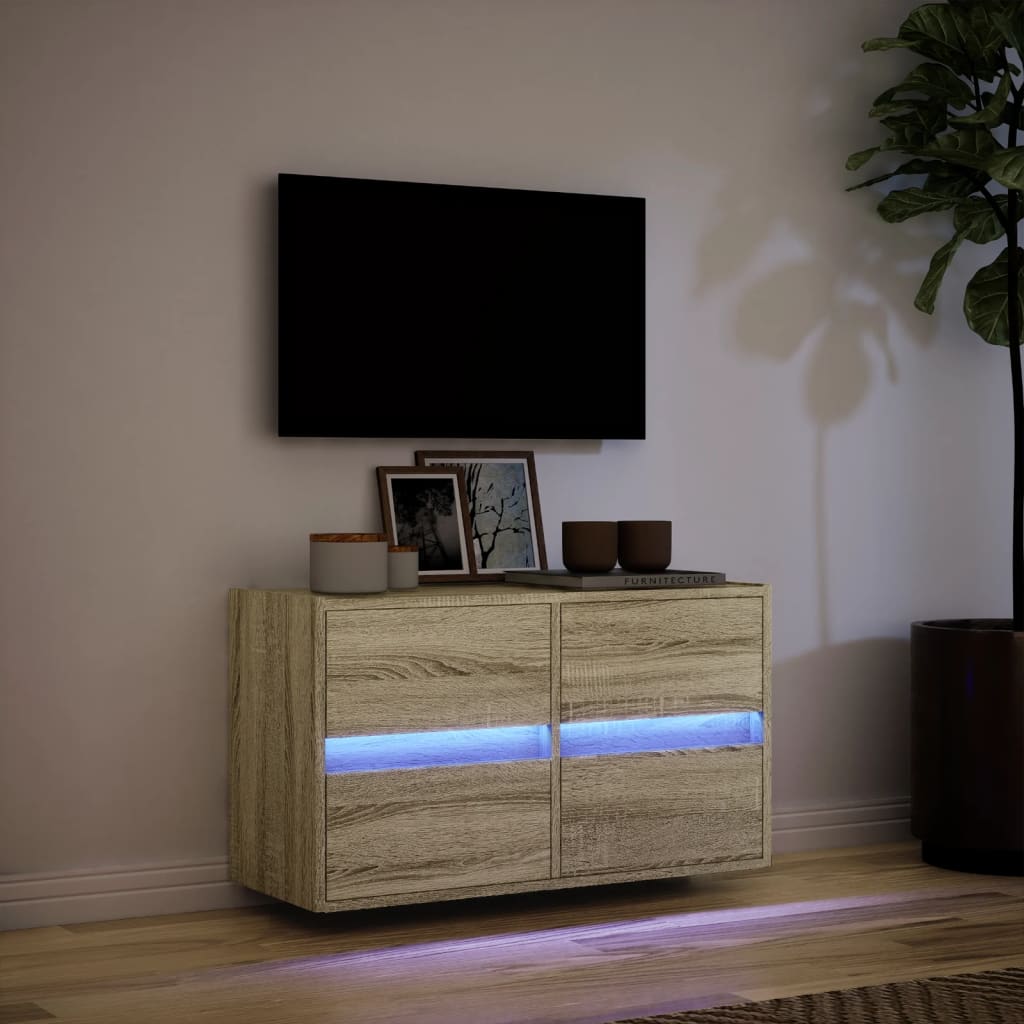 vidaXL Comodă TV de perete cu lumini LED, stejar sonoma, 80x31x45 cm