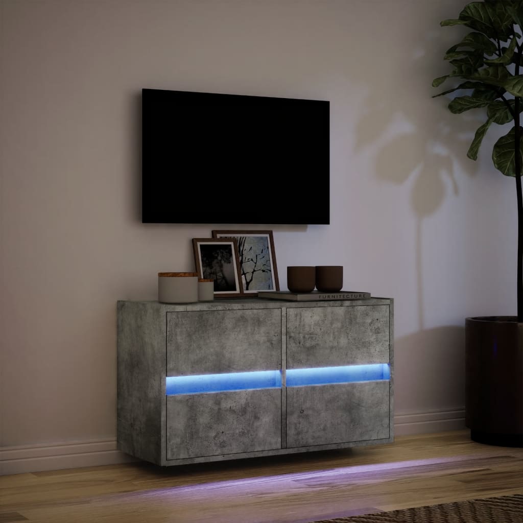 vidaXL Comodă TV de perete cu lumini LED, gri beton, 80x31x45 cm vidaXL Comodă TV de perete cu lumini LED, gri beton, 80x31x45 cm