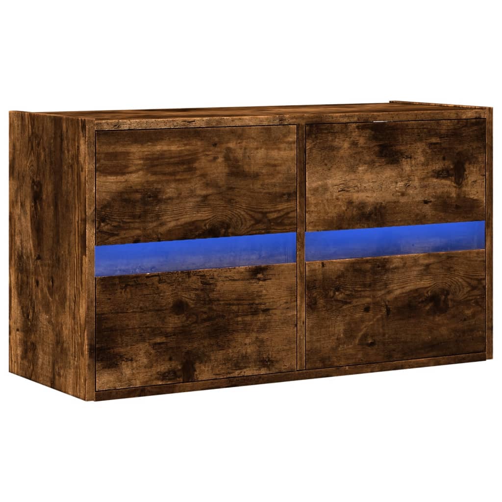 vidaXL Comodă TV de perete cu lumini LED, stejar fumuriu, 80x31x45 cm vidaXL Comodă TV de perete cu lumini LED, stejar fumuriu, 80x31x45 cm