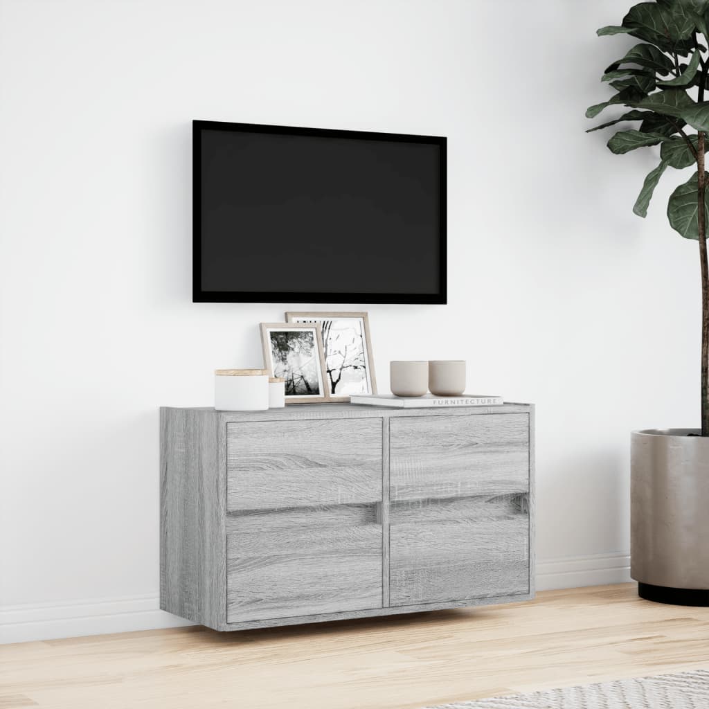 vidaXL Comodă TV de perete cu lumini LED, gri sonoma, 80x31x45 cm vidaXL Comodă TV de perete cu lumini LED, gri sonoma, 80x31x45 cm