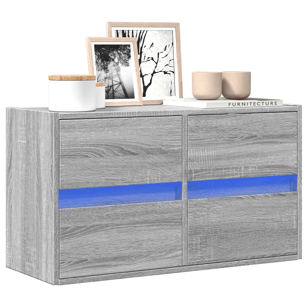 vidaXL Comodă TV de perete cu lumini LED, gri sonoma, 80x31x45 cm vidaXL Comodă TV de perete cu lumini LED, gri sonoma, 80x31x45 cm
