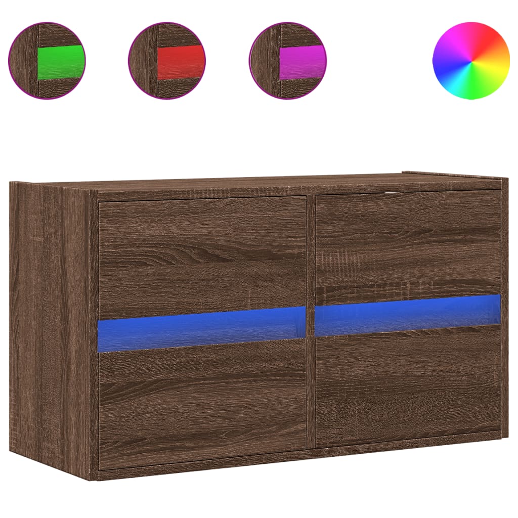 vidaXL Comodă TV de perete cu lumini LED, stejar maro, 80x31x45 cm vidaXL Comodă TV de perete cu lumini LED, stejar maro, 80x31x45 cm