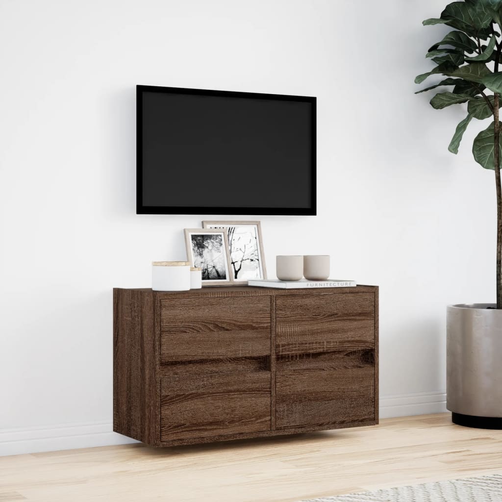 vidaXL Comodă TV de perete cu lumini LED, stejar maro, 80x31x45 cm vidaXL Comodă TV de perete cu lumini LED, stejar maro, 80x31x45 cm