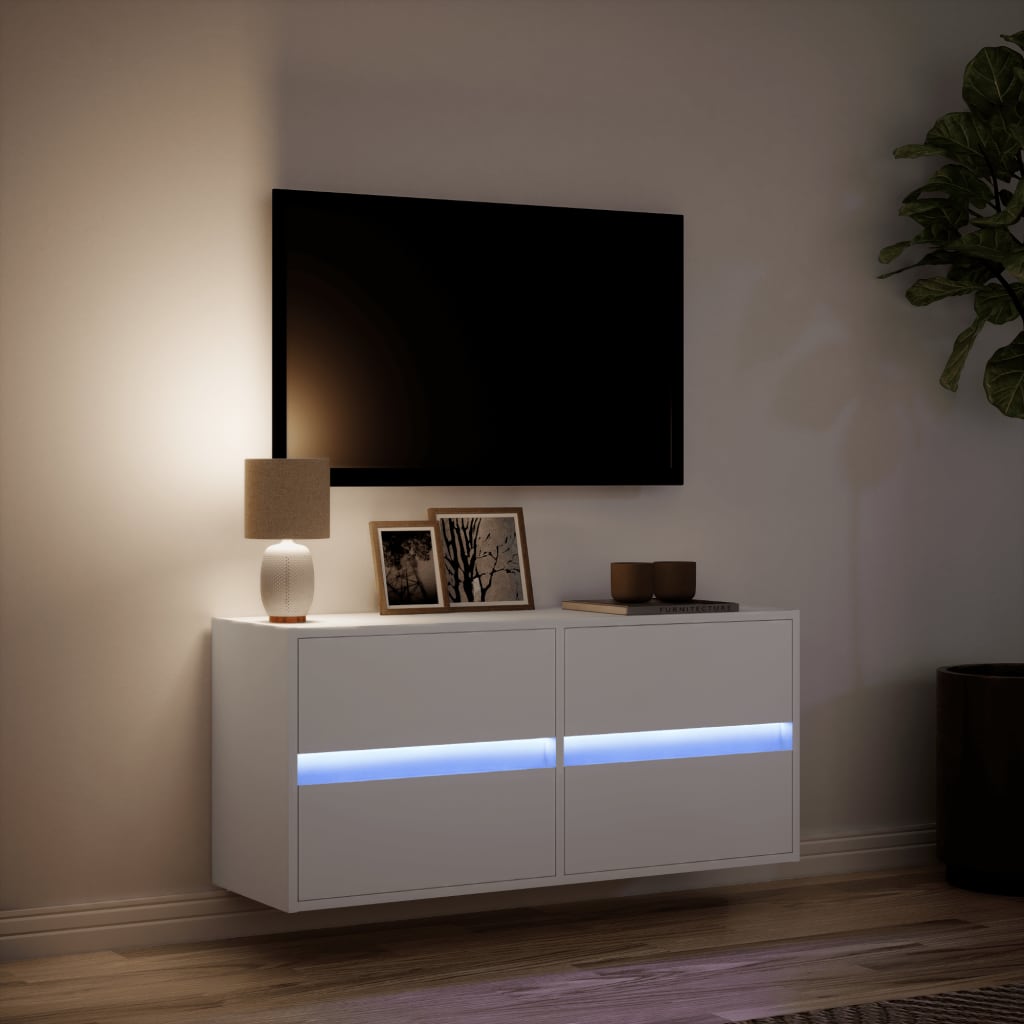 vidaXL Comodă TV de perete cu lumini LED, alb, 100x31x45 cm vidaXL Comodă TV de perete cu lumini LED, alb, 100x31x45 cm