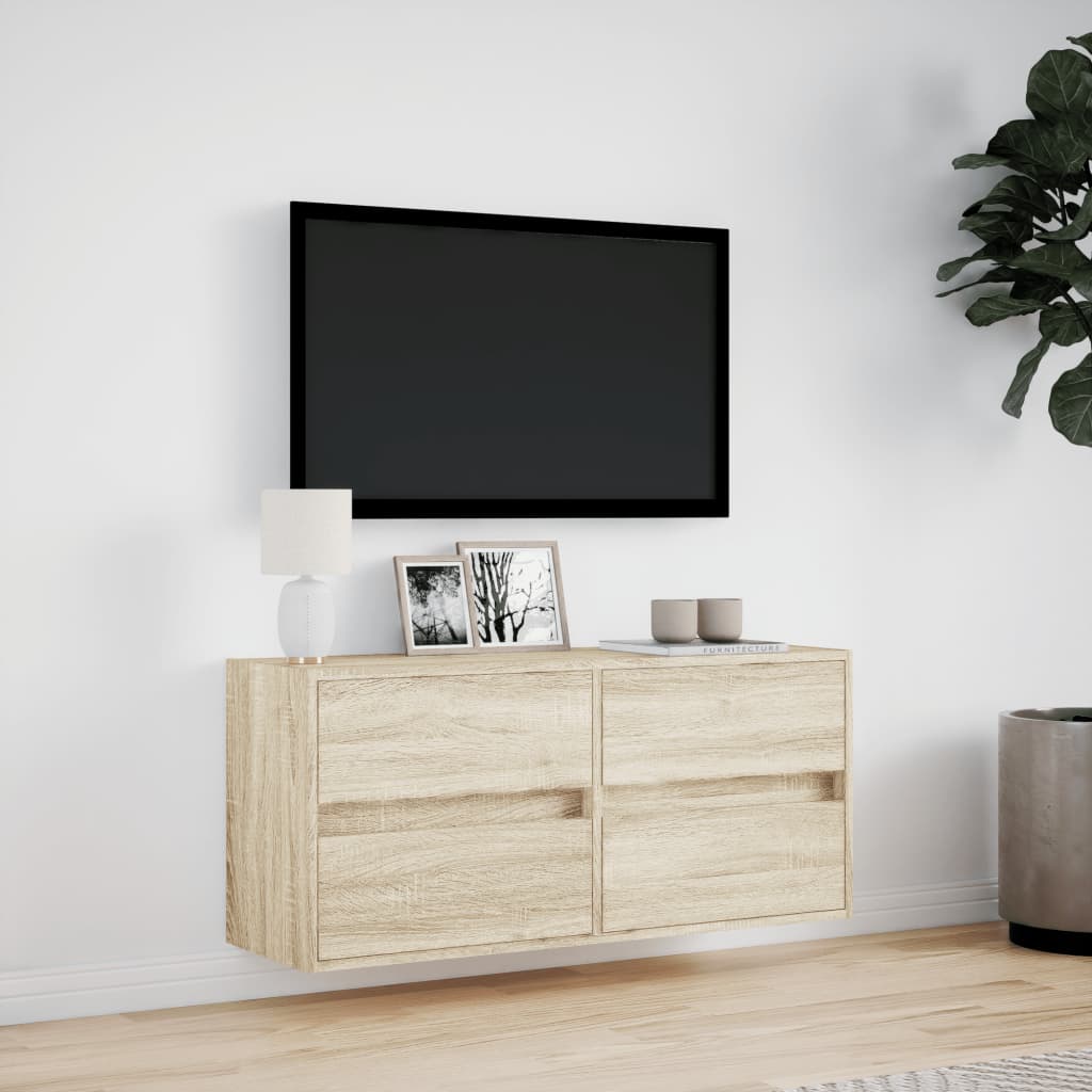 vidaXL Comodă TV de perete cu lumini LED, stejar sonoma, 100x31x45 cm vidaXL Comodă TV de perete cu lumini LED, stejar sonoma, 100x31x45 cm