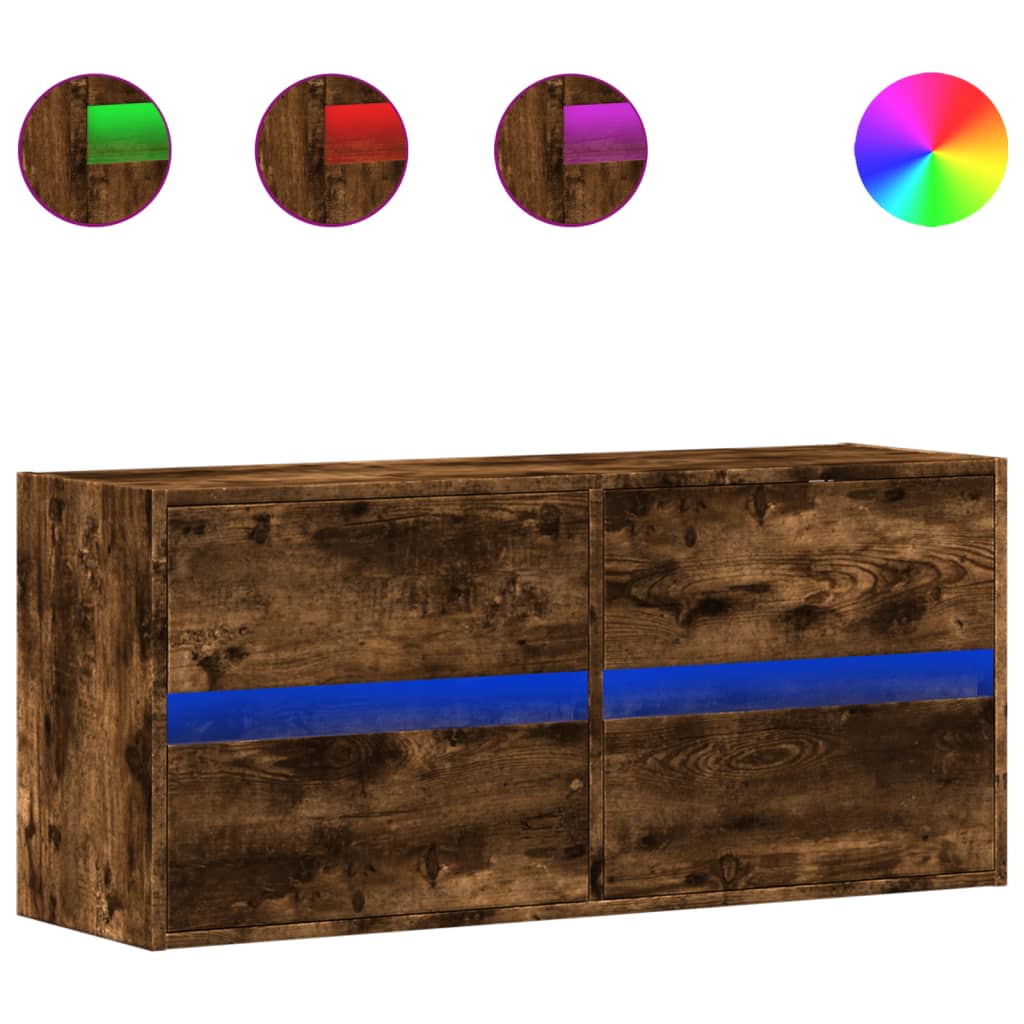 vidaXL Comodă TV de perete cu lumini LED, stejar fumuriu, 100x31x45 cm vidaXL Comodă TV de perete cu lumini LED, stejar fumuriu, 100x31x45 cm