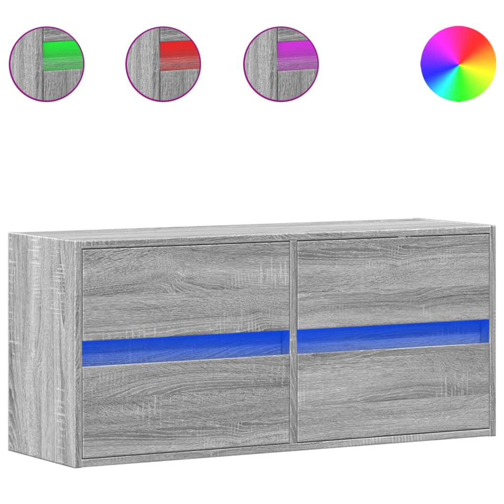 vidaXL Comodă TV de perete cu lumini LED, gri sonoma, 100x31x45 cm vidaXL Comodă TV de perete cu lumini LED, gri sonoma, 100x31x45 cm