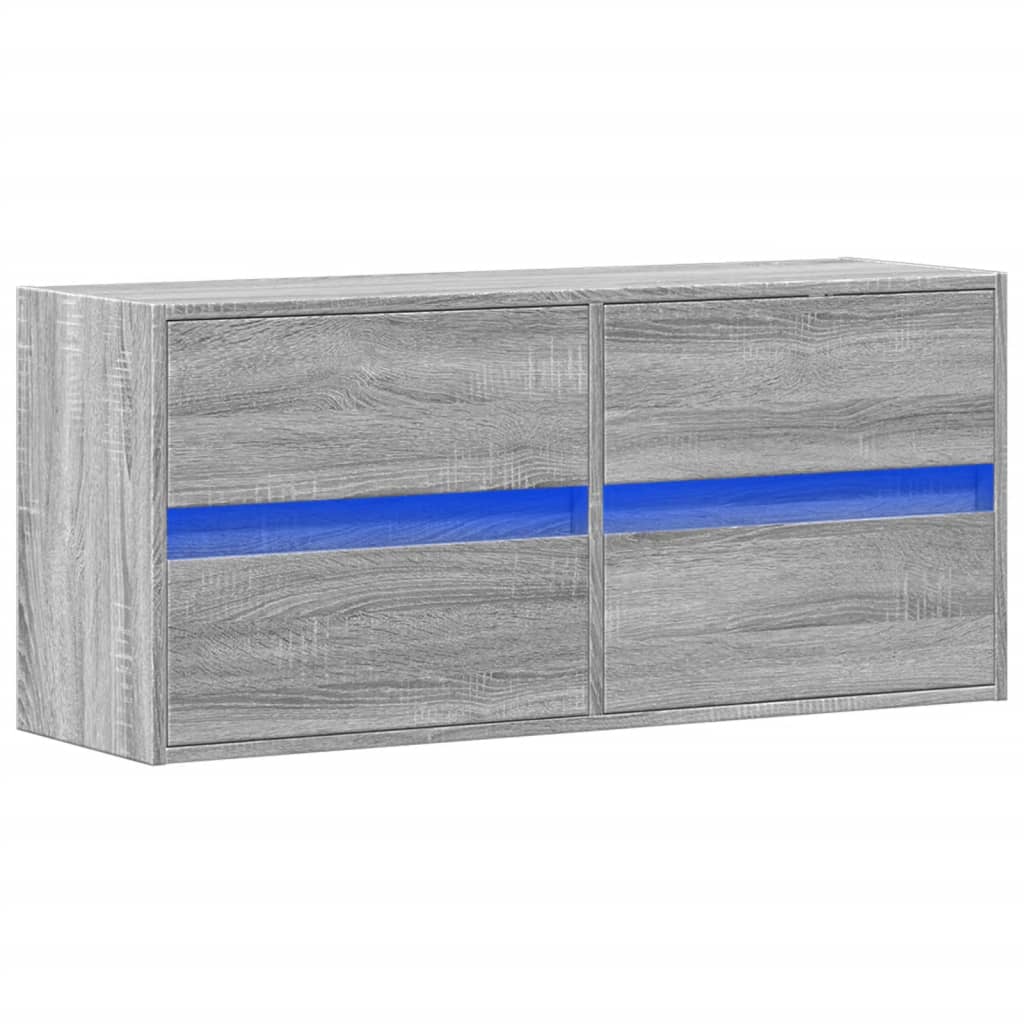 vidaXL Comodă TV de perete cu lumini LED, gri sonoma, 100x31x45 cm vidaXL Comodă TV de perete cu lumini LED, gri sonoma, 100x31x45 cm