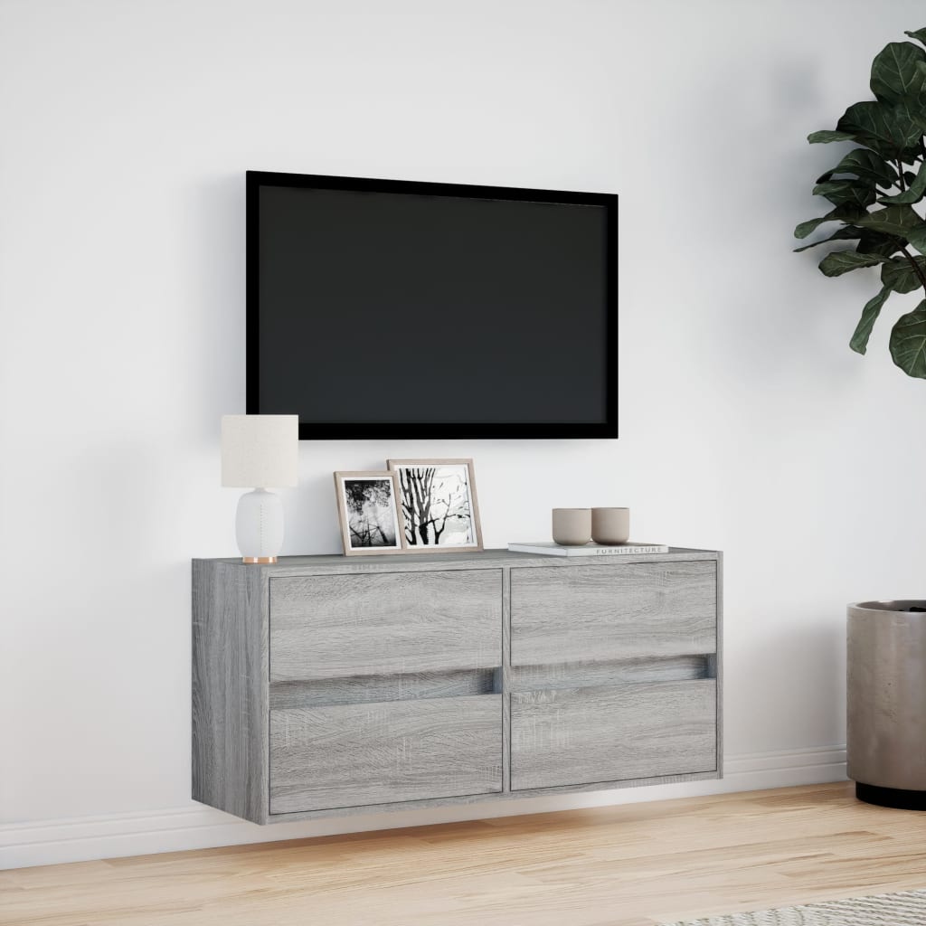 vidaXL Comodă TV de perete cu lumini LED, gri sonoma, 100x31x45 cm vidaXL Comodă TV de perete cu lumini LED, gri sonoma, 100x31x45 cm