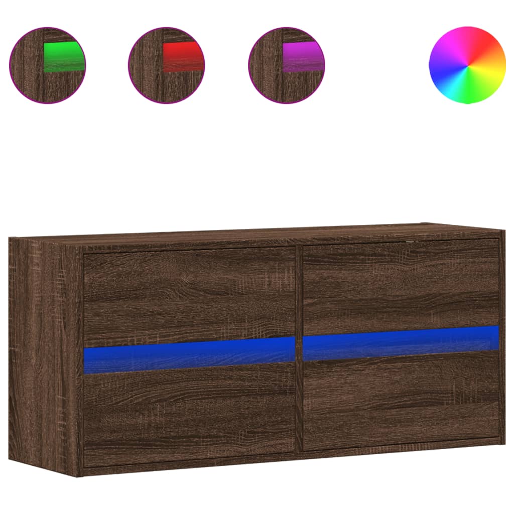 vidaXL Comodă TV de perete cu lumini LED, stejar maro, 100x31x45 cm vidaXL Comodă TV de perete cu lumini LED, stejar maro, 100x31x45 cm