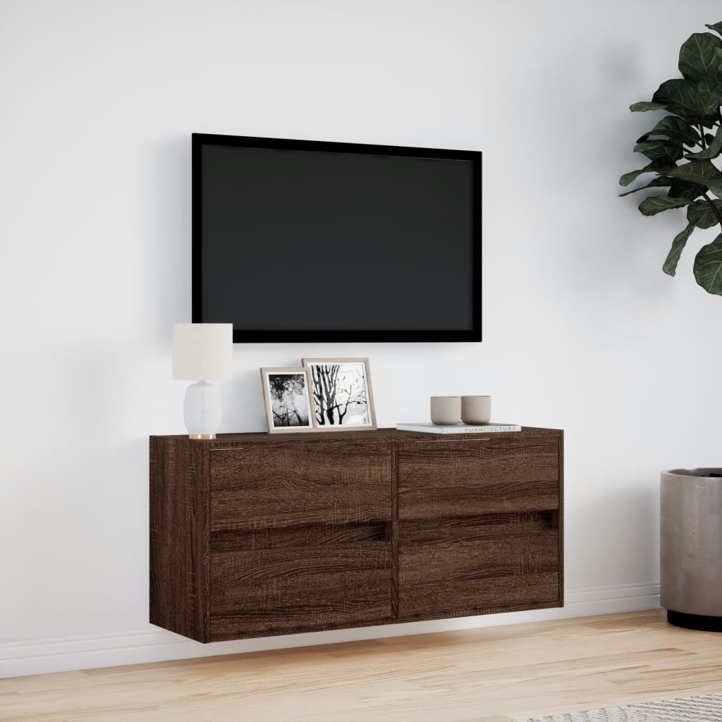 vidaXL Comodă TV de perete cu lumini LED, stejar maro, 100x31x45 cm vidaXL Comodă TV de perete cu lumini LED, stejar maro, 100x31x45 cm