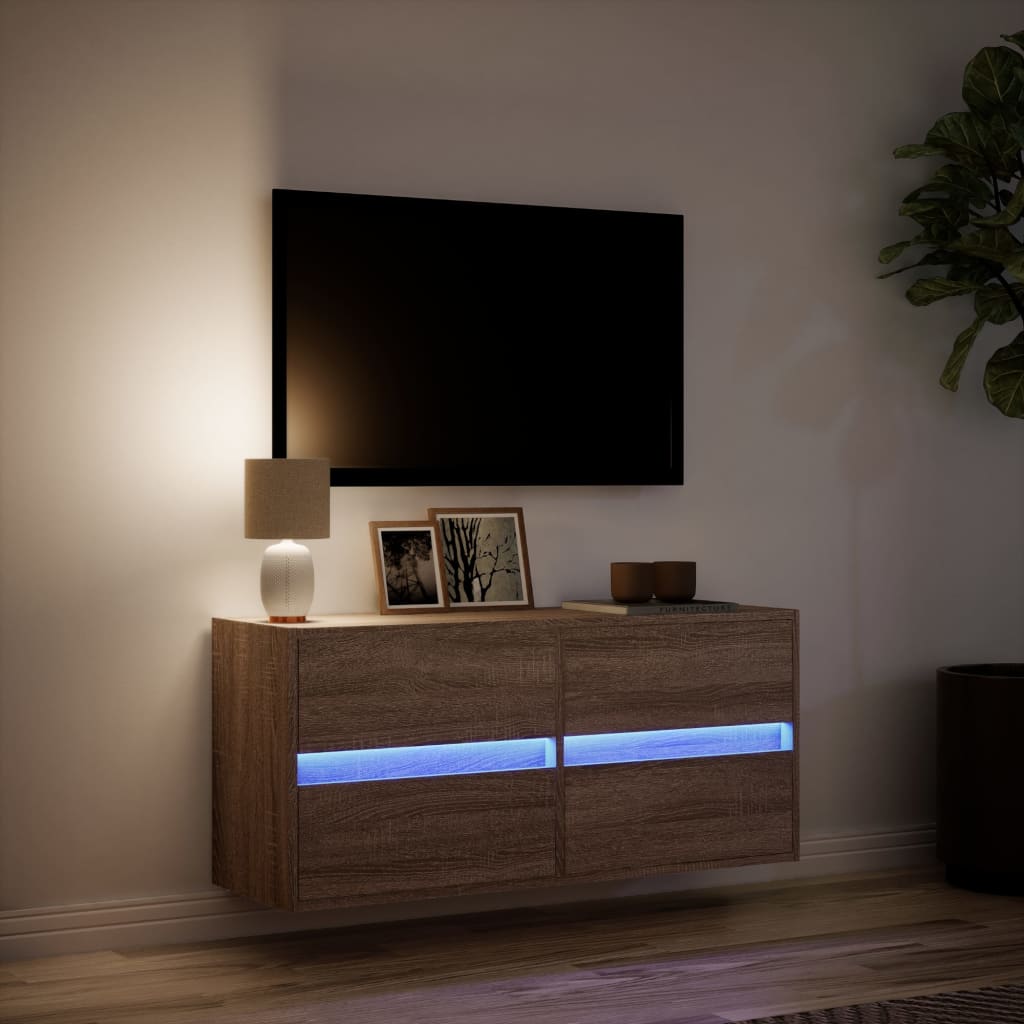 vidaXL Comodă TV de perete cu lumini LED, stejar maro, 100x31x45 cm vidaXL Comodă TV de perete cu lumini LED, stejar maro, 100x31x45 cm